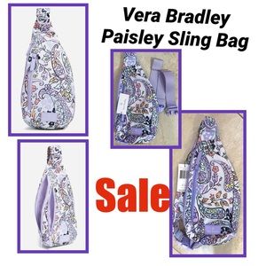 Vera Bradley Paisley Sling Bag in Purple and White
